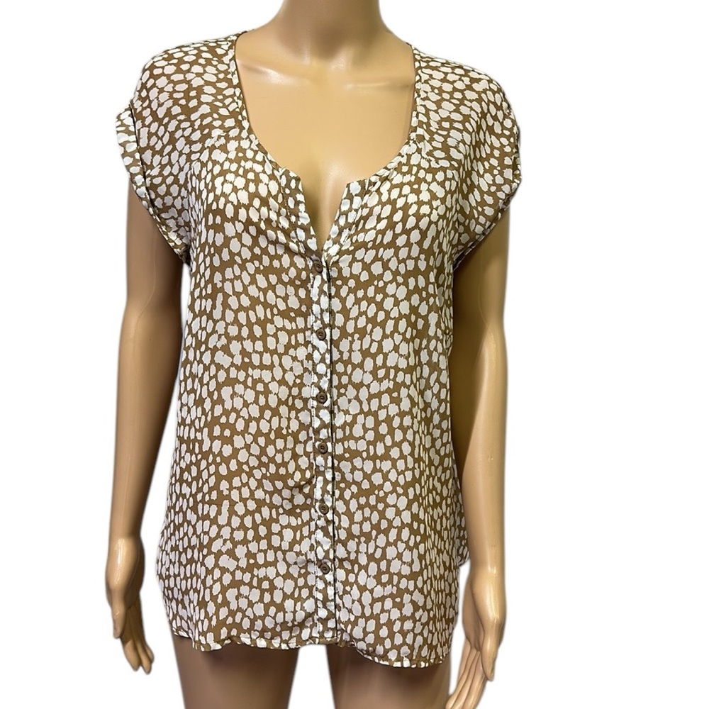 Old Navy Animal Print Button Up Cap Cuffed Sleeve Lightweight Chiffon Blouse L